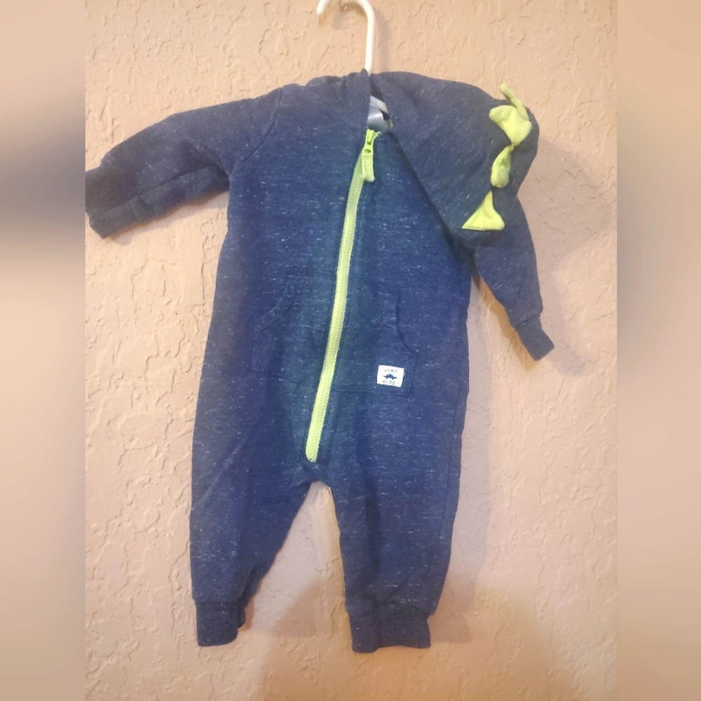 Carter's Dino Mite hoodie jumpsuit boys size 3 months dark blue and light green
